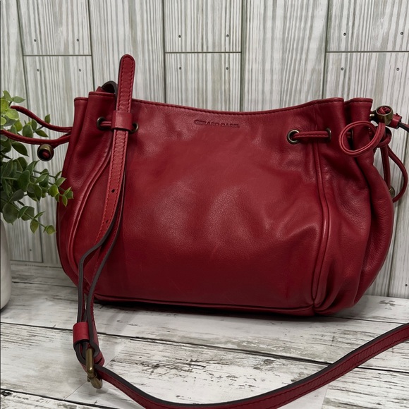 Gerard Darel Red Leather Satchel Shoulder Crossbody Bag 24h Mini Designer Purse - Picture 1 of 13